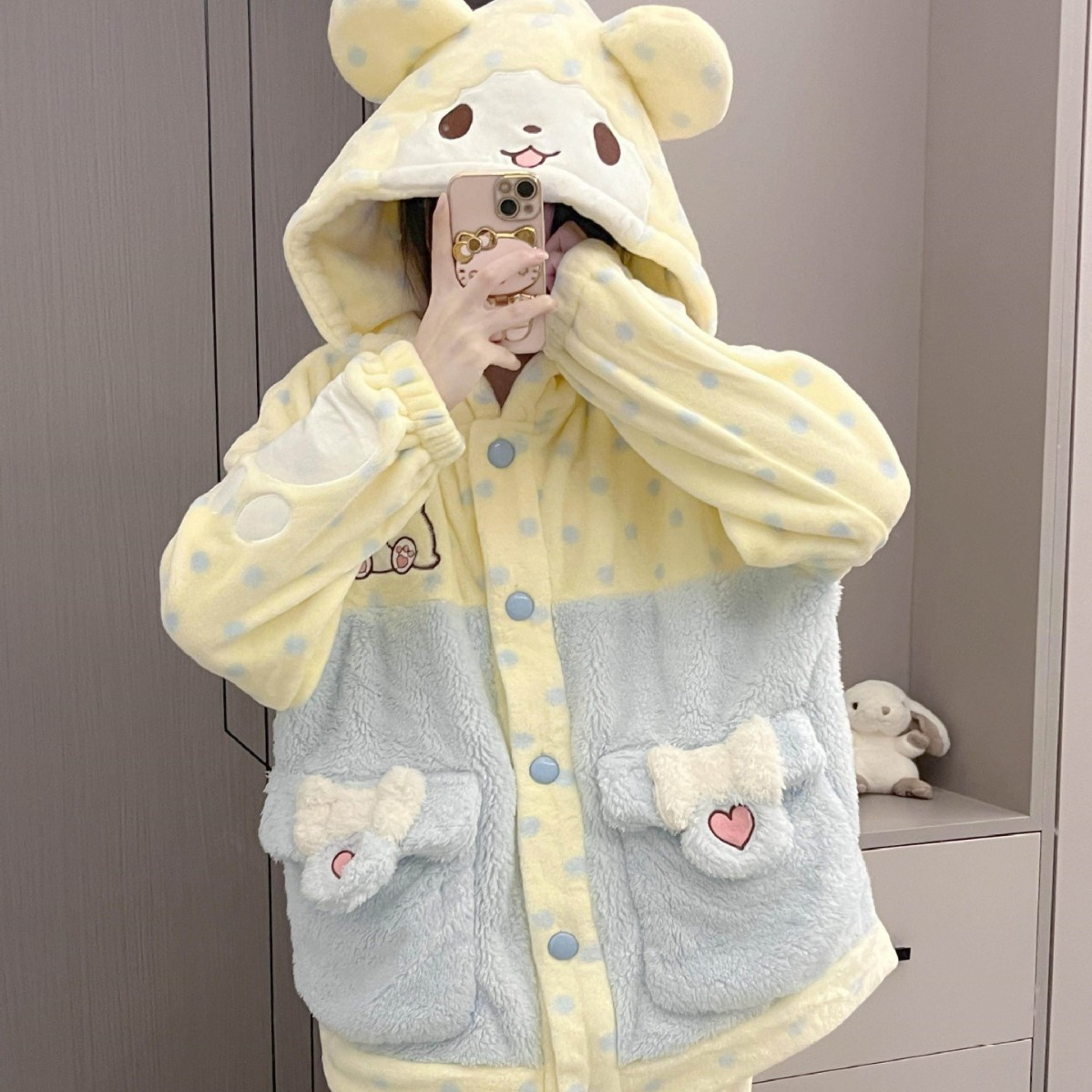 原创！毛毯熊冬季新款连帽法兰绒加厚保暖可爱少女软妹睡衣家居服
