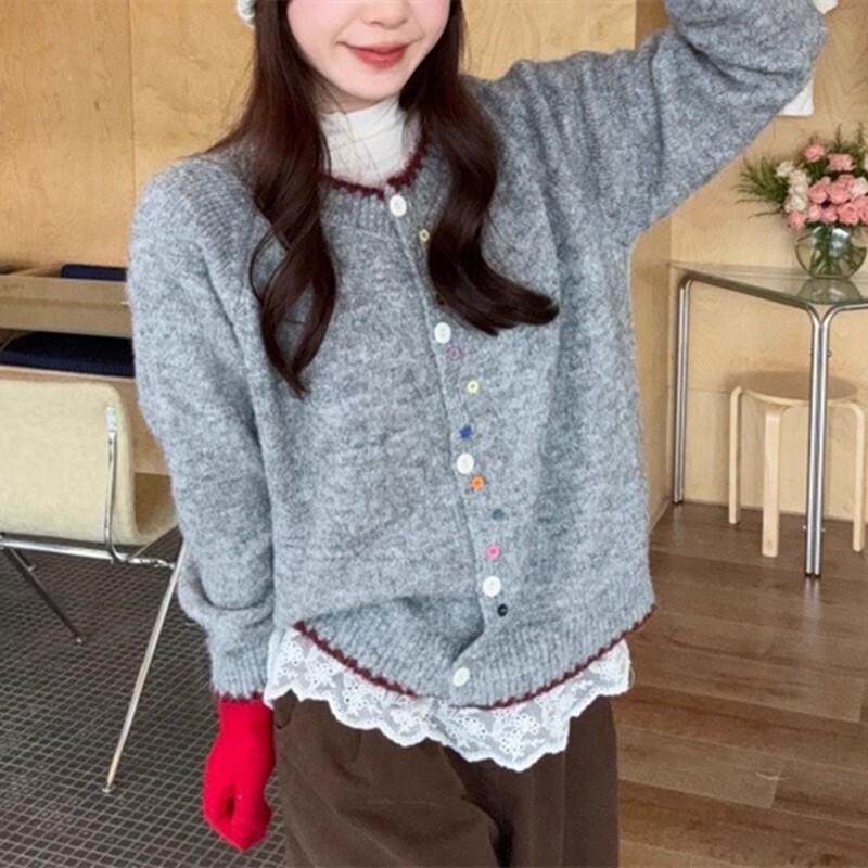 YS韩系百搭甜美小众减龄气质长袖毛衣女秋季百搭宽松针织开衫上衣|undefined