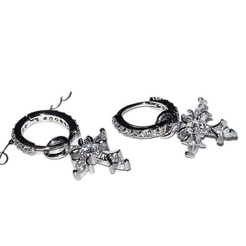 Diamond-encrusted Baroque cross pendant earrings, niche design sense swan flower earrings, exquisite versatile unique earring hooks