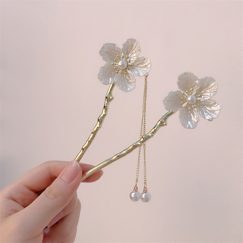 Horquilla de borla de flor de perla de estilo antiguo horquilla de pelo de nicho femenino paso a paso nuevo cheongsam chino Hanfu horquilla de pelo
