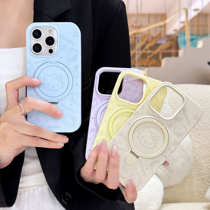 适用苹果iPhone16ProMax液态KT猫手机壳15P磁吸支架13保护套卡通|undefined