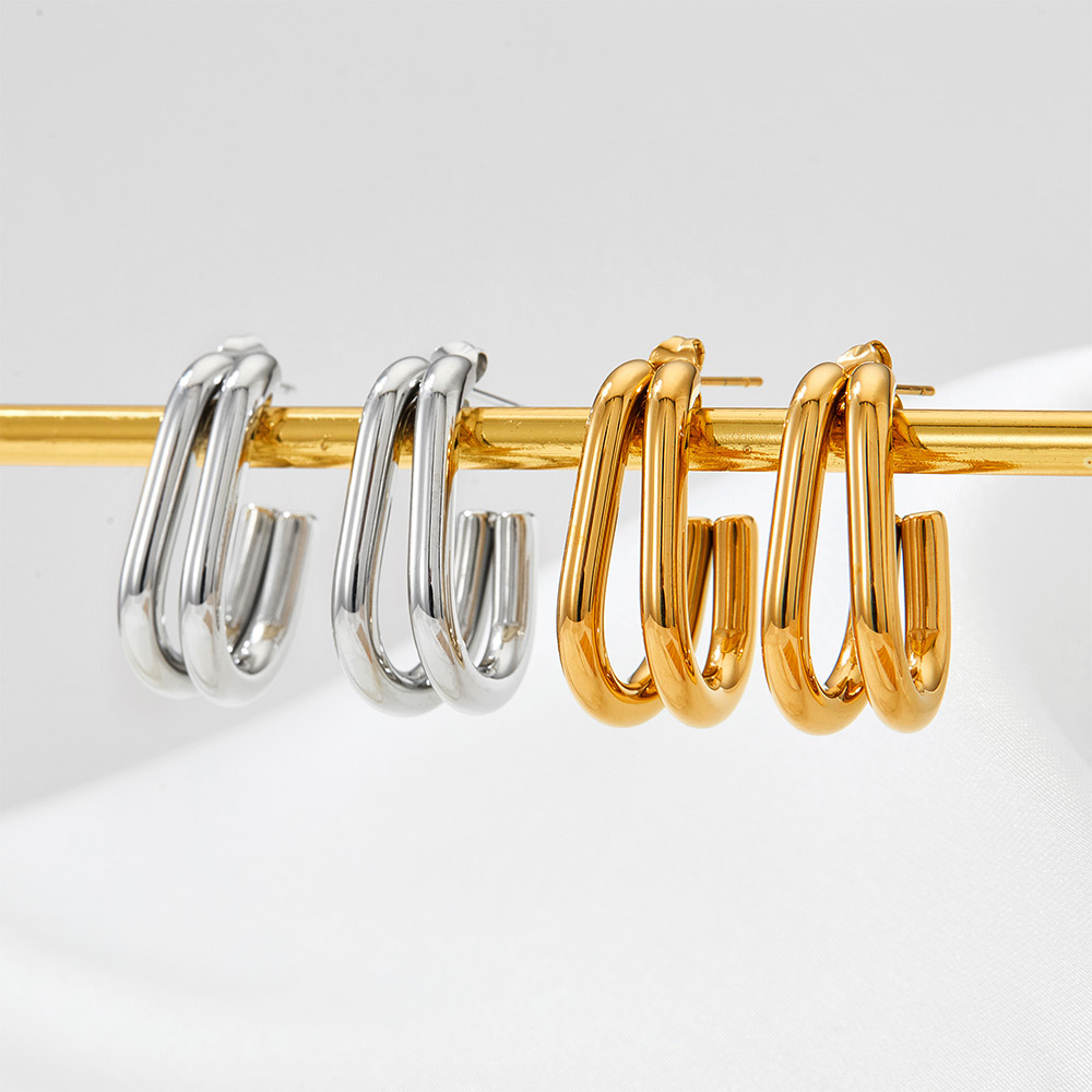 Ear Studs Classification 16K Gold, White Gold Plated, Gold Plating Plating Color PVD Coated Real Gold Plated 16K Gold White Gold Plated Gold Plating Geometric 304 Stainless Steel Retro Streetwear Waterproof Non Tarnish Ear Studs
