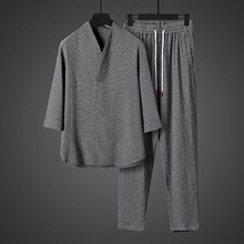 中国风冰丝唐装套装男夏季复古改良汉服新中式短袖恤居士茶禅服
