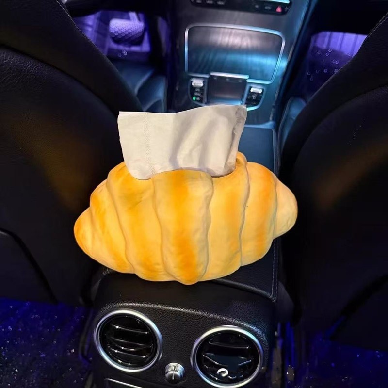 Car Tissue Box, Car Armrest Box Tissue Storage Box, Creative Croissant-Shaped Tissue Box for Car Use