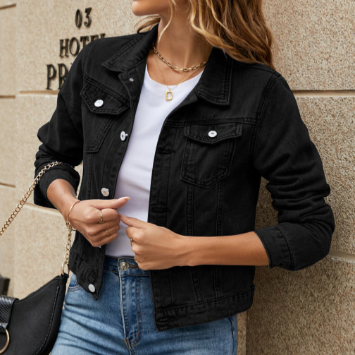 European and American foreign trade cross-border supply fashionable slim lapel denim jacket_mkmklike.com