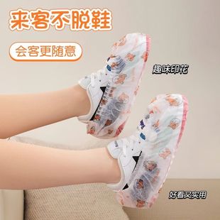 extra-thick printed shoe cover non-woven wear-resistant adult overshoes non-slip disposable indoor household universal hospitality foot cover