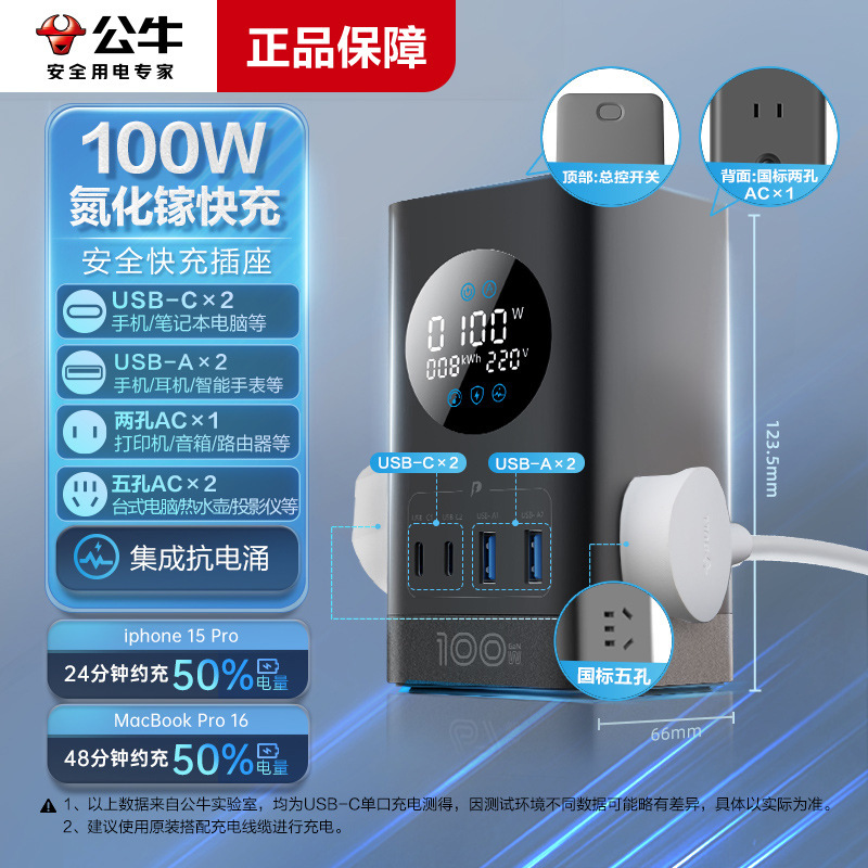 Regleta Bull de nitruro de galio — cargador de escritorio USB de carga rápida 20W/30W/67W para móvil y tablet