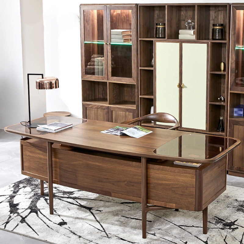 Nordic solid wood boss table black walnut Italian light luxury study Workbench office desk desk