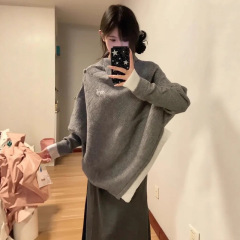 不规则黑色半高领斗篷毛衣女秋开春设计感宽松慵懒加厚套头针织衫