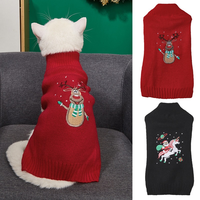 Puppy sweater high -necked embroidered flower snowman Santa Santa…
