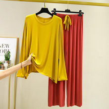 春秋2025新款莫代尔长袖睡衣套装女宽松休闲运动家居服大码两件套