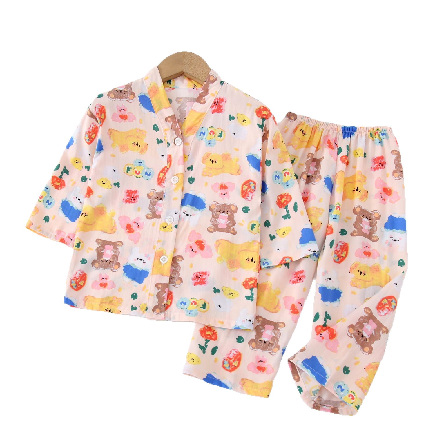 Cotton Silk Family Matching Outfits for a Family of Four or Three, Cotton Silk Pajamas for Girls, Mother-Child, Mother-Daughter, Family Clothing, Home Air-Conditioning Wear