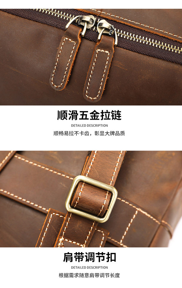 Ba lô nam da bò thật da ngựa điên phong cách Âu Mỹ cổ điển dung tích lớn 32×13×38 cm kèm ngăn laptop 15 inch — màu đen, Màu cà phê, Màu nâu đậm chi tiết 27