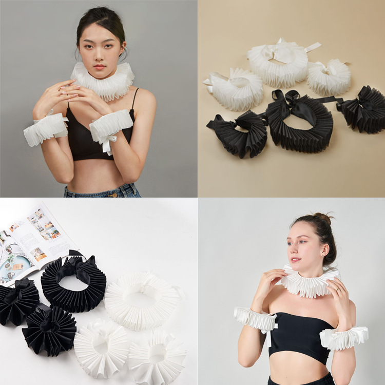 百褶拉夫领 高端气质拉夫领外贸假领子男女款可调节褶皱领子经典