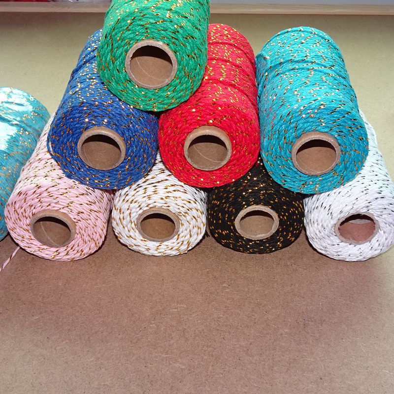 2mm hilo de algodón de dos colores cuerda de algodón de color europeo y americano decoración de la boda embalaje hilo de algodón cuerda de algodón sólido 100 M