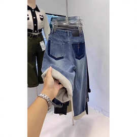 加绒加厚哈伦牛仔裤女冬季新款复古高腰宽松显瘦垂感阔腿萝卜裤子