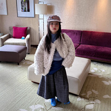 2025冬季新款 韩版女童毛毛衣外套时尚夹棉加厚手工扣气质棉服