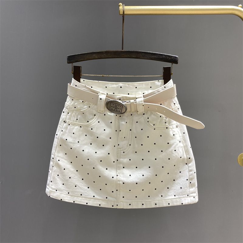 休闲牛仔短裙女2025夏季新款时尚波点高腰显瘦修身辣妹包臀半身裙