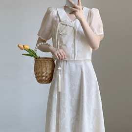 新中式改良旗袍套装裙女夏季气质国风感盘扣吊带连衣裙两件套