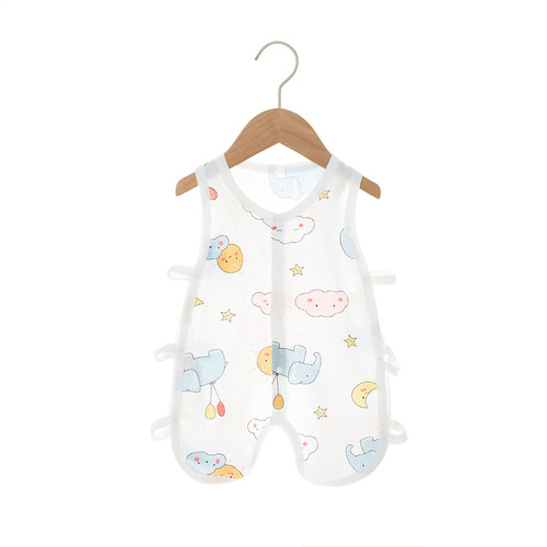 Baby one-piece summer pipa dress ultra-thin pure cotton infant newborn sleeveless lace-up backless top crawling suit