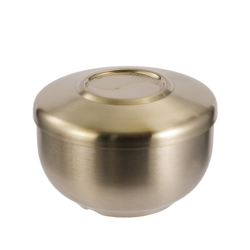 Suministro directo de fábrica restaurante coreano tazón de sopa de acero inoxidable creativo dorado doble capa de aislamiento térmico condimento tazón de arroz con tapa