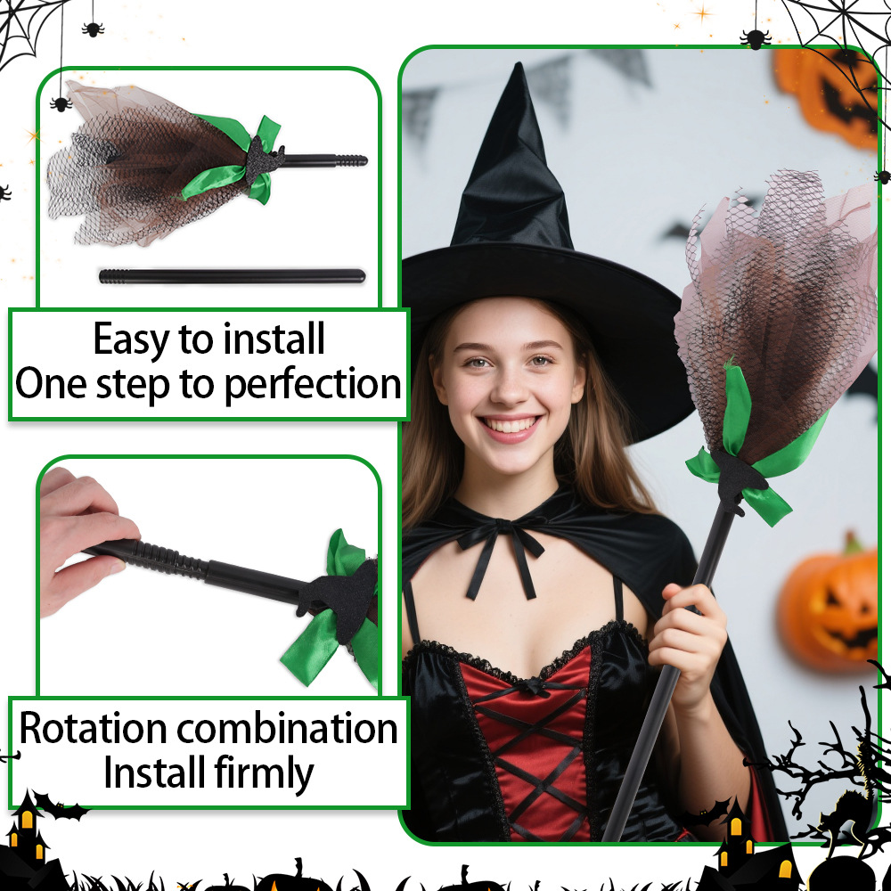 Nuevo Halloween bruja escoba desmontable escoba de malla para niños fantasmas decoración cosplay escoba voladora