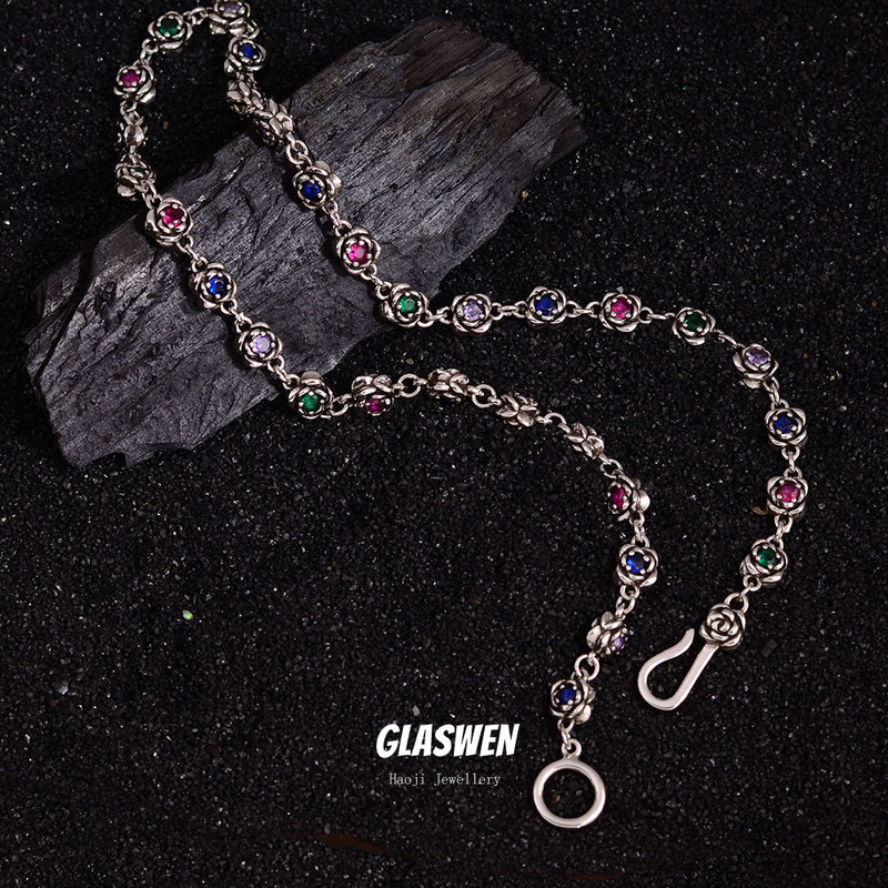 Fashion personality rainbow zircon rose necklace female clavicle chain light luxury niche high sense hook sweater chain Fashion personality rainbow zircon rose necklace female clavicle chain light luxury niche high sense hook sweater chain