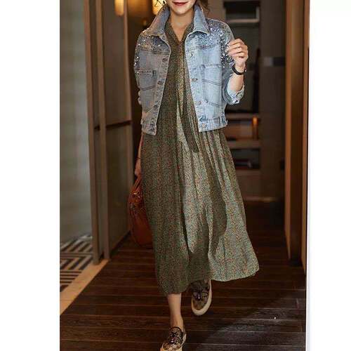Fashion Shiny Denim Jacket for Women 2025 New Arrival European Version Short-Sleeve Spring Outfit for Petite Women to Slim Down