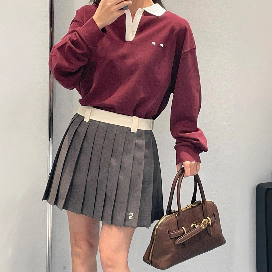 MM Heavy Industry Wool Contrast Color Knitted Strip Skirt Mini Skirt + Mid Skirt Gray 2025 Summer Loose Simple A-line Skirt