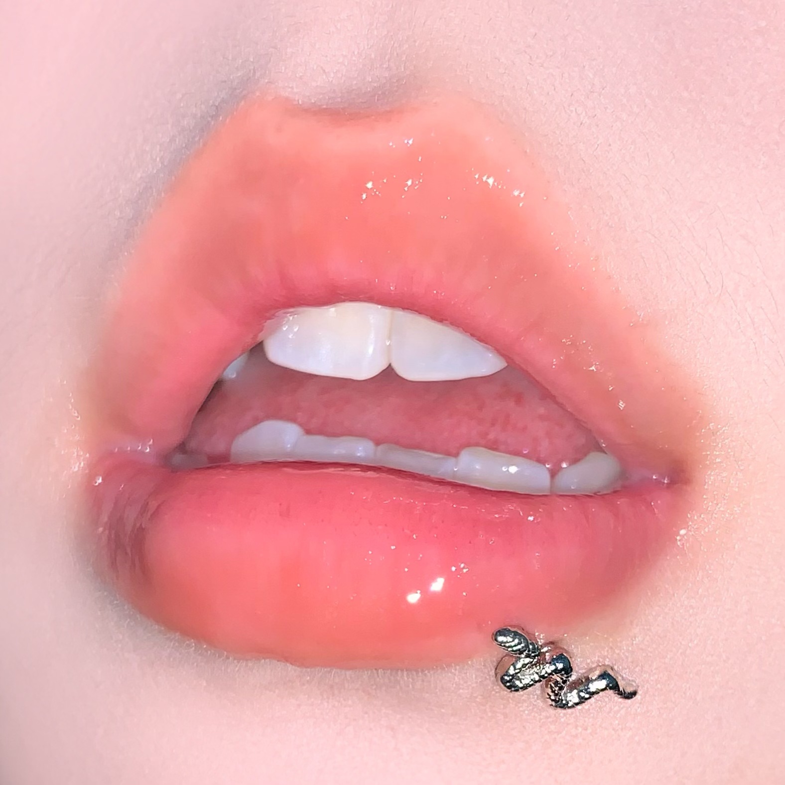 16G labret stud size and finish detail