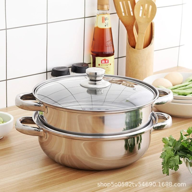 Steamer stainless steel pot thickened 28CM steaming soup pot double ear factory direct supply double layer multi-purpose combination welfare gift pot