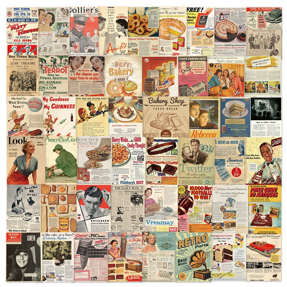 50 европейских и американских ретро журнальных наклеек ностальгические водонепроницаемые наклейки Декоративные Чехлы для мобильного телефона Ноутбук багажные наклейки