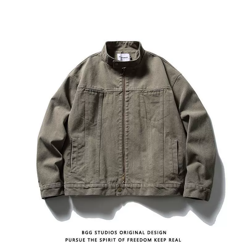 Retro jacket men, American style, washed canvas oversize casual jacket