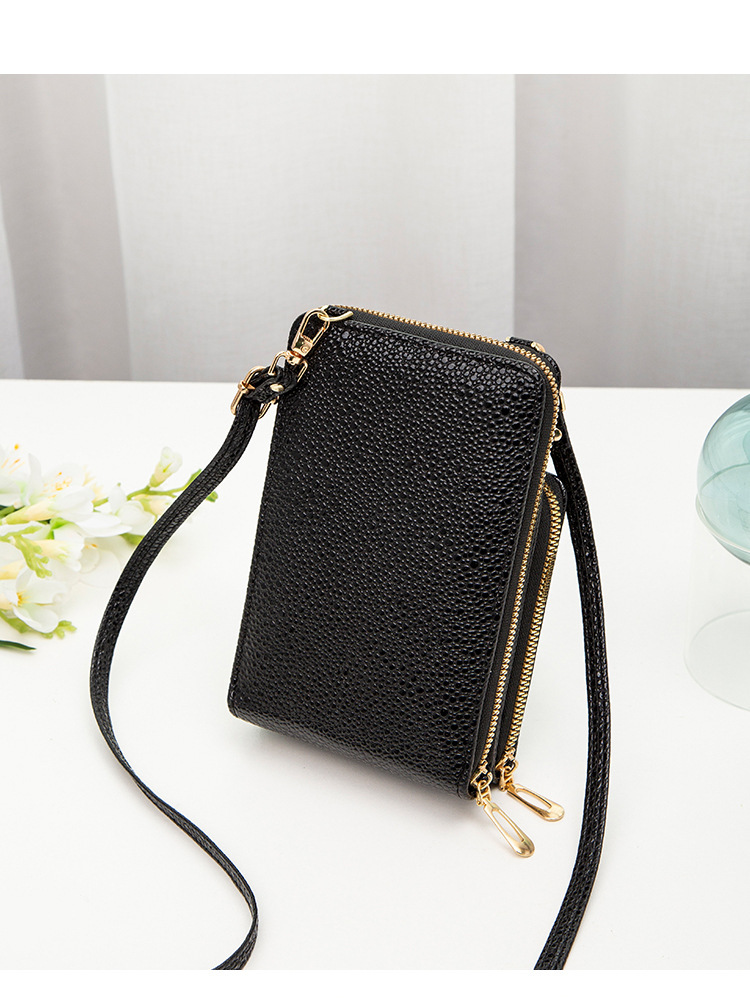 Women's delicate fabric practical multifunctional women's one shoulder double layer mobile phone bag retro wallet_voghion.com