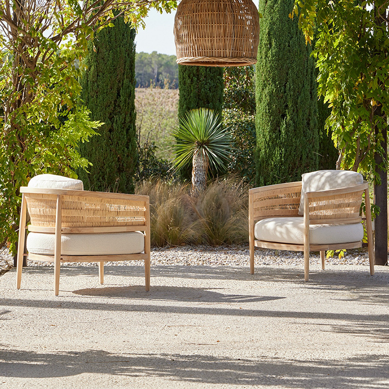 Sofá de teca al aire libre Jardín al aire libre Mesa de mesas moderna minimalista combinación de patio villa sofá de madera maciza impermeable solar image 4