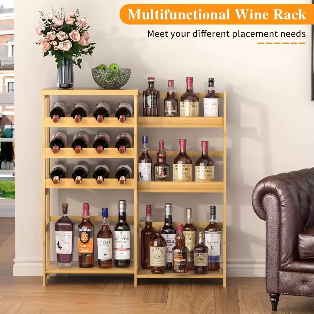 4层酒架桌面酒瓶展示架和储物展示架竹制酒架