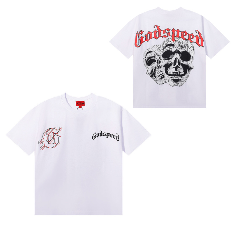 夏新作 Godspeed アメリカのハイストリートファッションブランド スカルロック ペアレタープリント 半袖Tシャツ メンズ|undefined