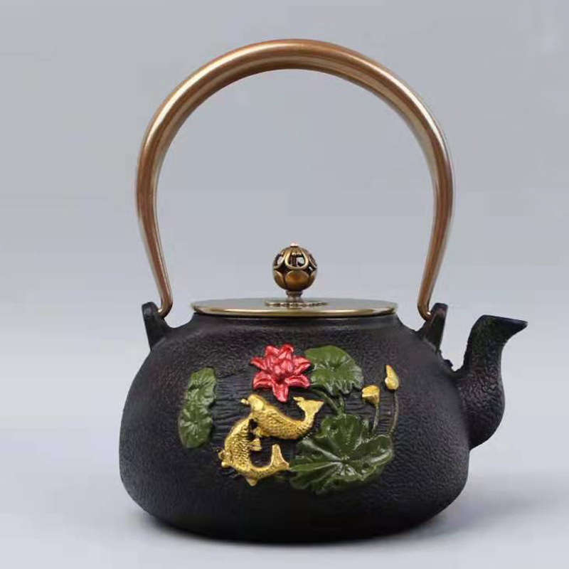 Dianggong Tang Dragon y Phoenix Opera Perla olla de hierro imitación japonesa del Sur antigua olla de hierro tetera sin recubrimiento juego de té de Kung Fu