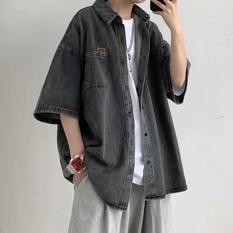 Men's Short-Sleeve Denim Shirt Summer Trendy Brand Loose Versatile Ins Youth Korean Style Half-Sleeve Jacket