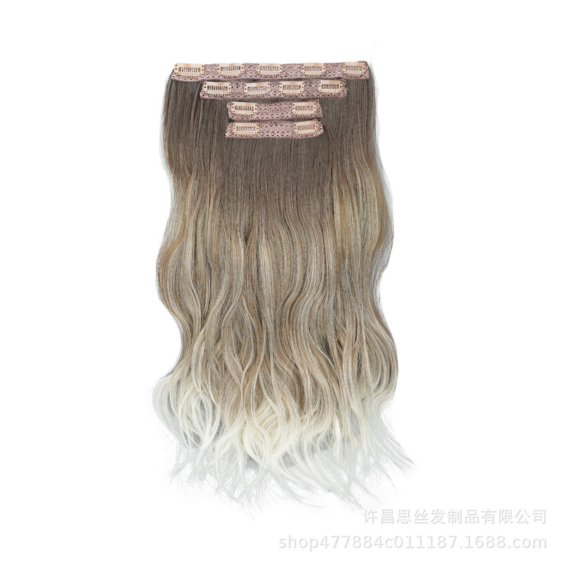 跨境假发 化纤渐变染色接发片合成四件套卡子发假发 Clip in Hair|undefined