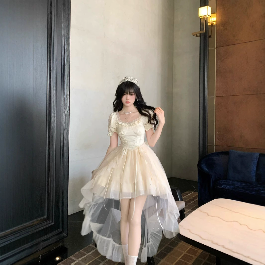 Французский стиль тысячи золотых ветров большой бант жаккардовый тонкий блеск принцесса пушистый тонкий блеск платье высокого класса элегантное платье