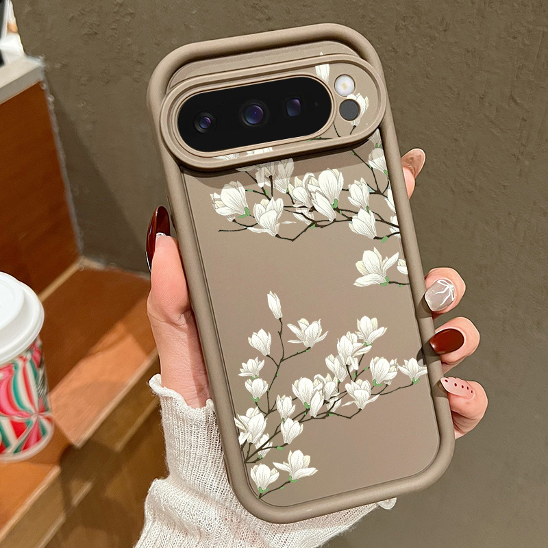 INS风适用谷歌Pixel9Pro白玉兰花手机壳7PRO 8A线条花朵防摔保套|undefined
