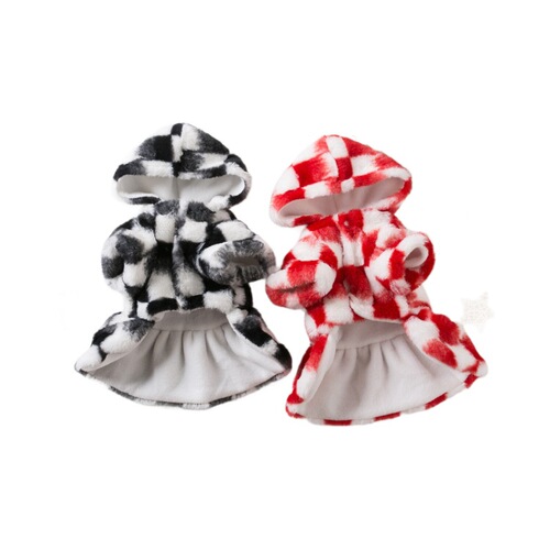 Pet Dog and Cat Autumn/Winter New Year Christmas Dog Dress Checkered Black and Red Plaid Skirt Teddy and Bichon Clothes
