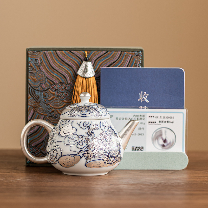 龙腾四海美人尖茶壶单壶999鎏银轻奢家用泡茶壶高档茶具功夫小壶|undefined