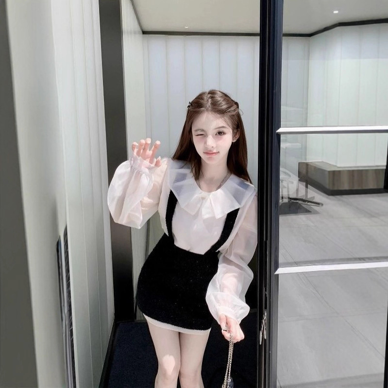 若语9/08 M20:00新品古堡少女 珠光纱上衣细闪背带裙|undefined