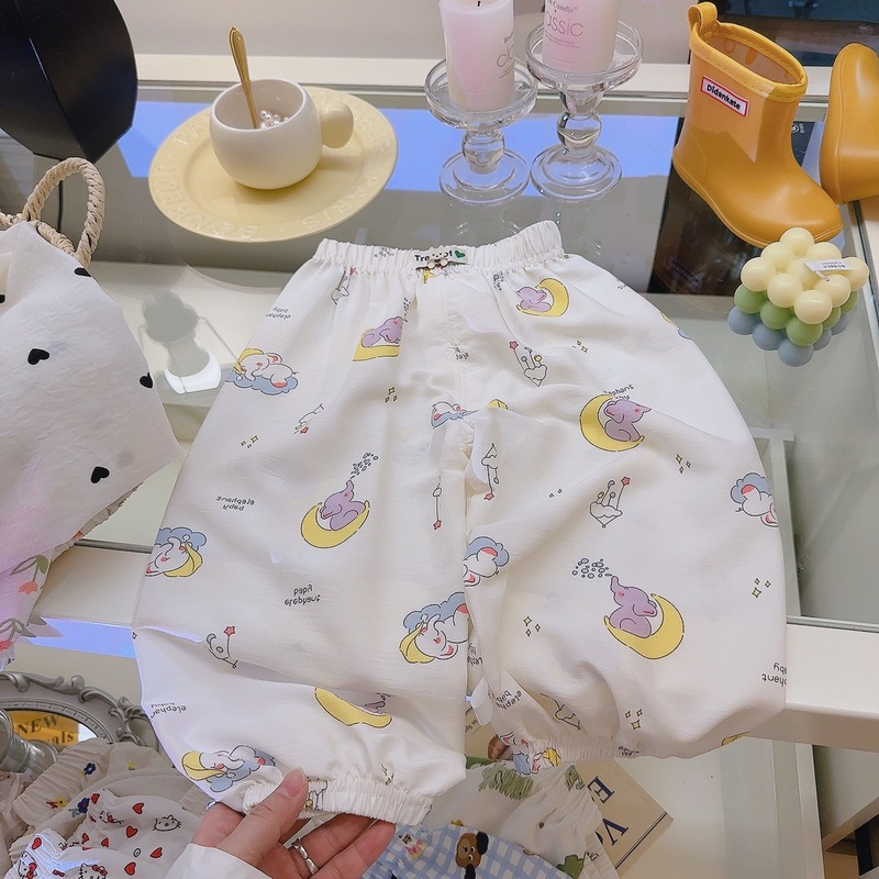 子供の夏の新しいかわいい防蚊パンツファッショナブルな夏のスタイルの漫画カジュアルチェック柄ホーム服男の子と女の子用|undefined