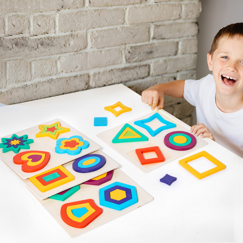 Forma geométrica de los niños rompecabezas cognitivo a juego bebé temprano enseñanza ayudas educativos bloques de construcción niños y niñas juguetes de jardín de infantes