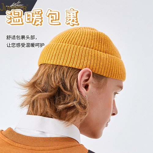 Wholesale American Trend Knit Beanie Solid Color Large Brim Bucket Hat Men Winter Wool Hat Versatile Warm Hat