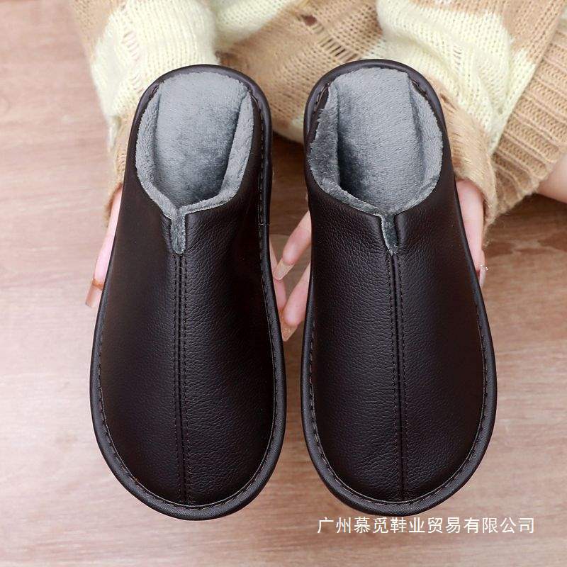 牛皮拖鞋四季男女四季保暖厚底防滑居家用室内棉拖鞋大码默认项