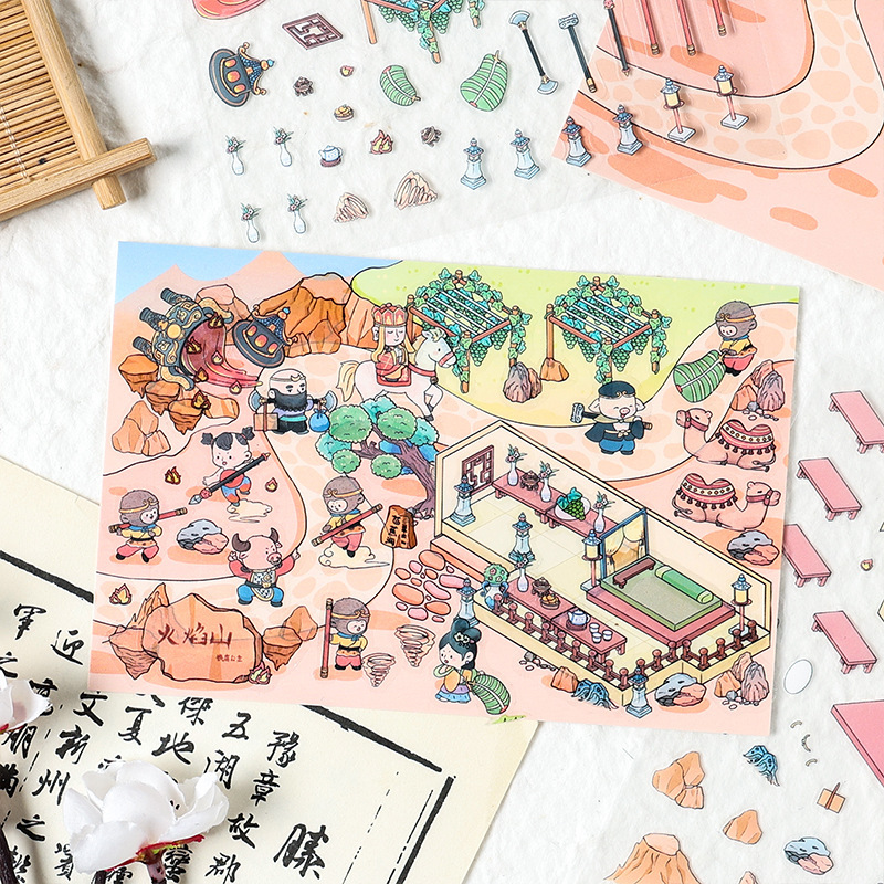 Viaje al Oeste 3D estereoscópico transparente pegatinas impermeables para mascotas niños puzzle paisajismo pegatinas dibujos animados miniaturizados pegatinas descomprimidas